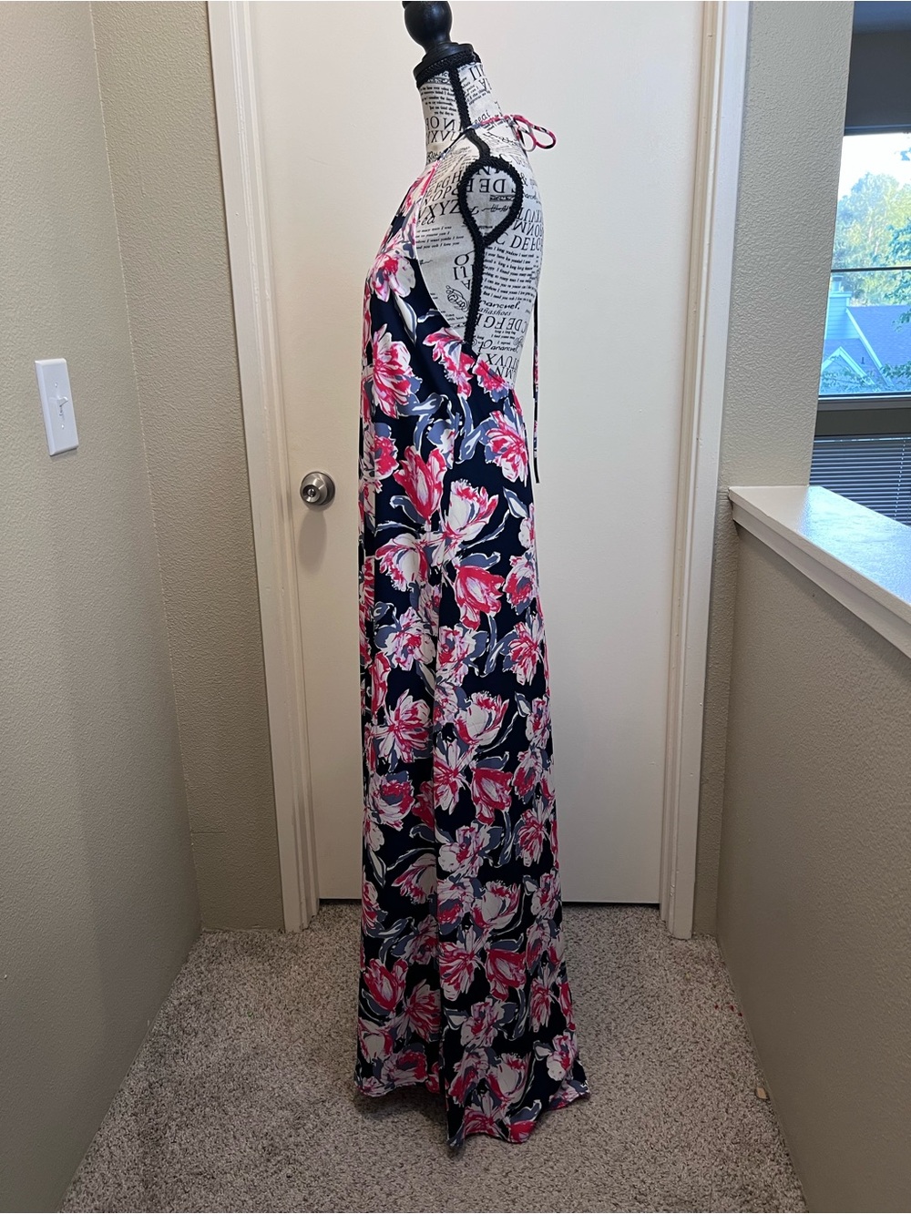 VICI Navy Floral Halter Maxi Dress Open Back Small wedding guest vacation - Picture 4 of 9